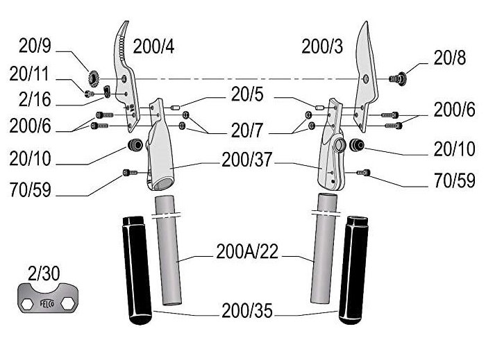 Tubes en aluminium + 2 douilles 22 cm - 200A-22, pour scateur  deux mains