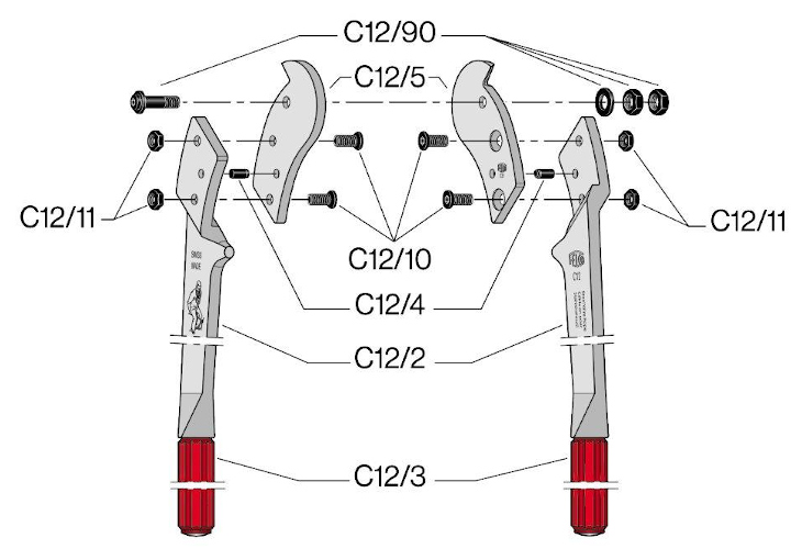 Boulon, rondelle, crou + contre-crou Felco C12 - C12/90, pour coupe cbles