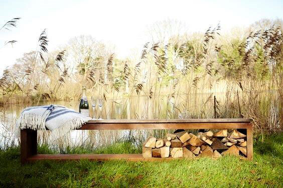 Banc pour rangement de bois - 200x40 h43 cm
