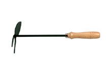 Sarcloret - Piochard en forme de cur,2 dents, poigne bois, 330mm long.